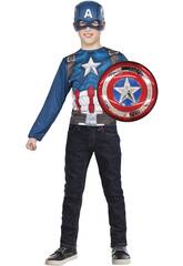Disfraz Niño Capitán América Camiseta con Escudo y Máscara Rubies G34112
