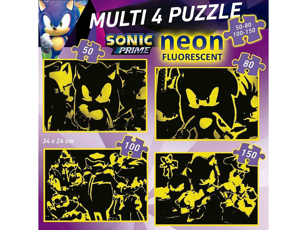 Multi 4 Puzzles 50-80-100-150 Sonic Neón Educa 19631
