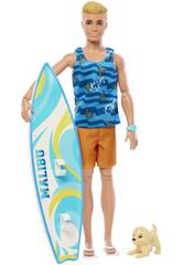 Barbie Muñeco Ken Surf con Perro y Tabla Mattel HPT50