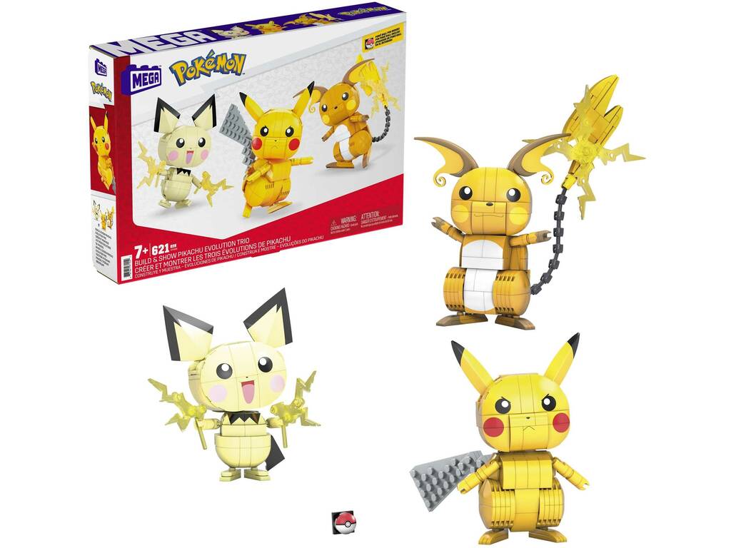 Pokémon Mega Construx Figuras Pichu, Pikachu y Raichu Mattel GYH06