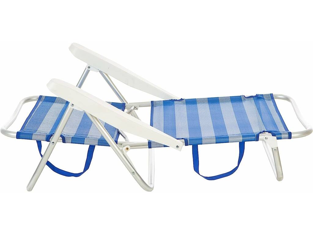 Niedriger klappbarer Strandstuhl aus Aluminium, Farbe Blau und Weiß gestreift, Aremar 70536