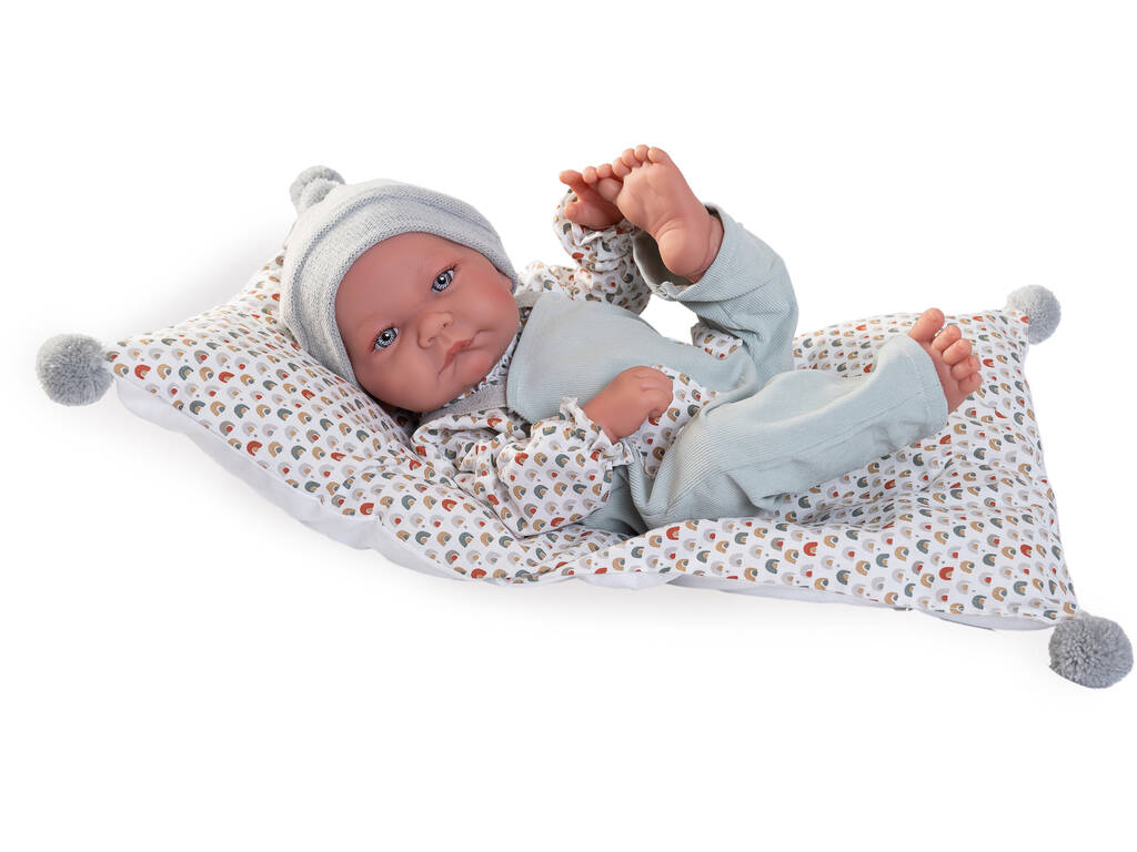 Poupée Nico nouveau-né avec cerf-volant et coussin 42 cm par Antonio Juan 50394