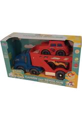 Caminhão Infantil 32 cm Azul com Reboque com Carro 14.5 cm e Caminhão 10.5 cm