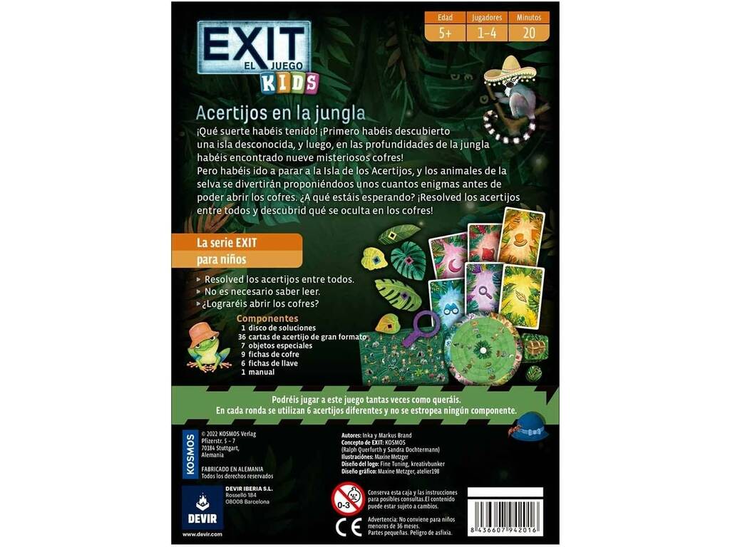 Exit Le Jeu de devinettes pour enfants dans la jungle Devir BGEXIT22SP