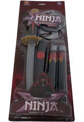 Set di armi ninja con nunchaku e katana 35 cm.