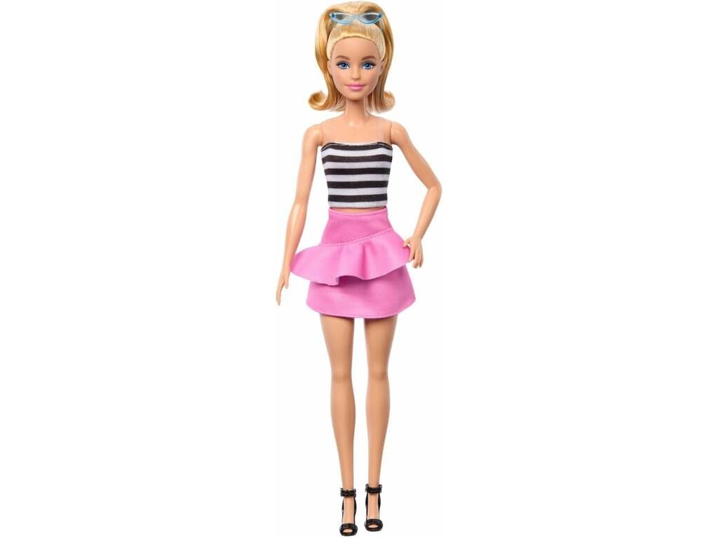 Barbie Fashionista Top Rayas Con Falda Rosa de Mattel HRH11