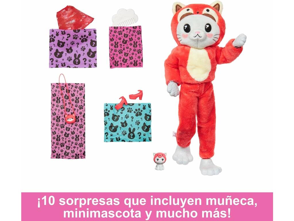 Barbie Cutie Reveal Serie Costumi da gattino panda rosso di Mattel HRK23