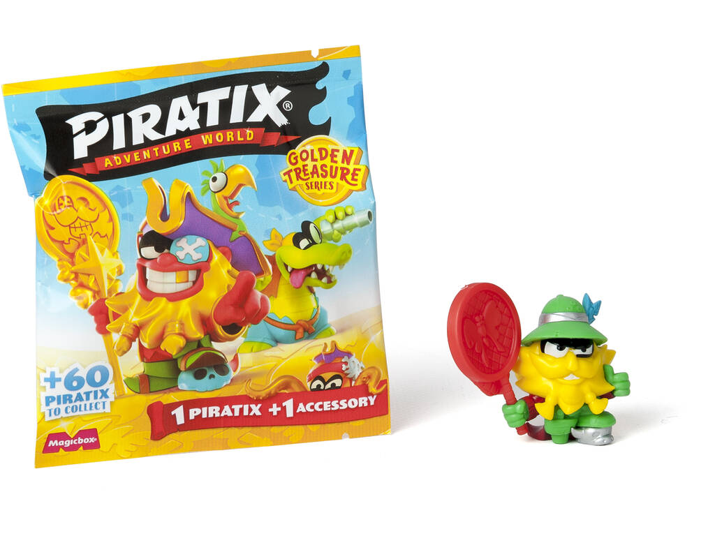 PIRATIX WORLD - Serie Golden Treasure - Scatola Con 12 Fortini Sorpresa - Ogni Confezione Contiene 1 Fortino, 1 Piratix, 1 Accessorio, 1 Bandiera Esclusiva E 1 Tesoro