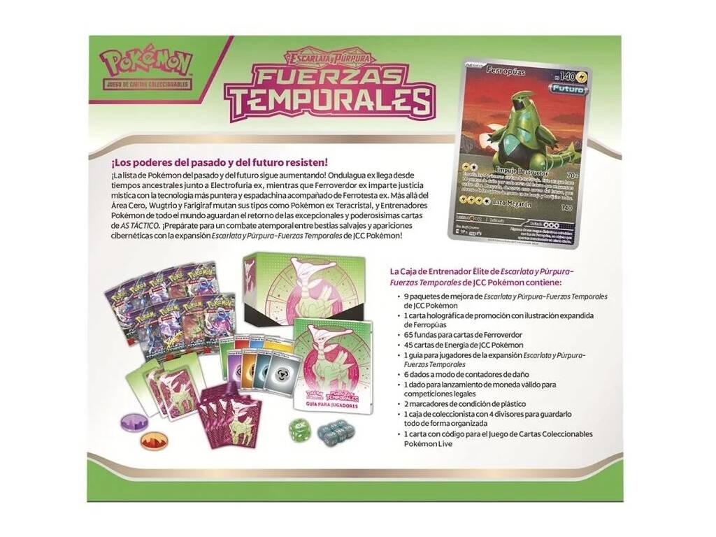 Pokémon TCG Escarlata y Púrpura Fuerzas Temporales Caja de Entrenador Élite Bandai PC50482