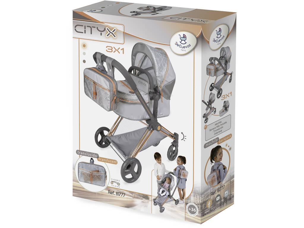 Cityx DeCuevas 81777 Zusammenklappbarer 3-in-1-Puppenwagen