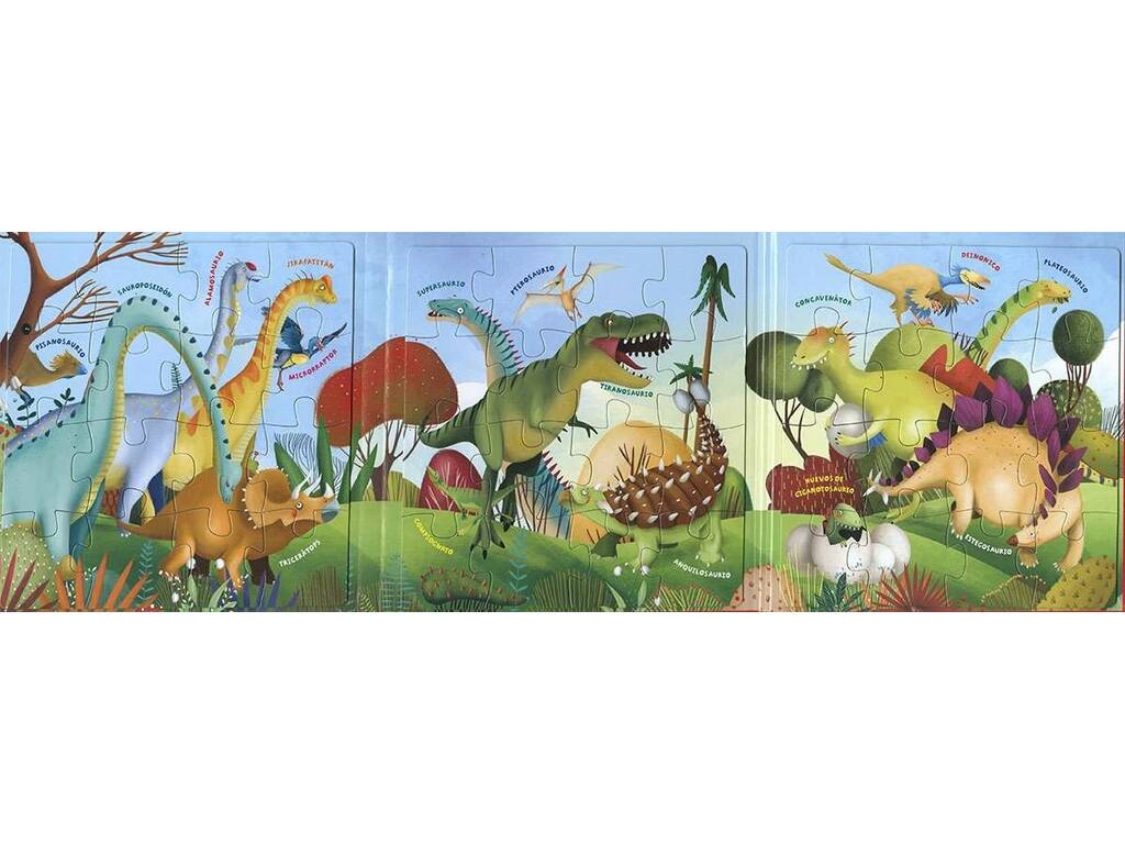 Livre puzzle magnétique Dinosaures avec 3 puzzles de 16 pièces