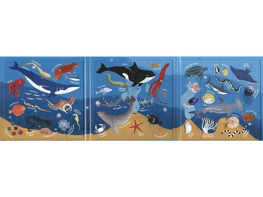 Livre de puzzles magnétiques sur les animaux de la mer avec 3 puzzles de 16 pièces