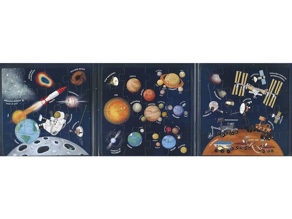 Livre puzzle magnétique L'espace avec 3 puzzles de 16 pièces