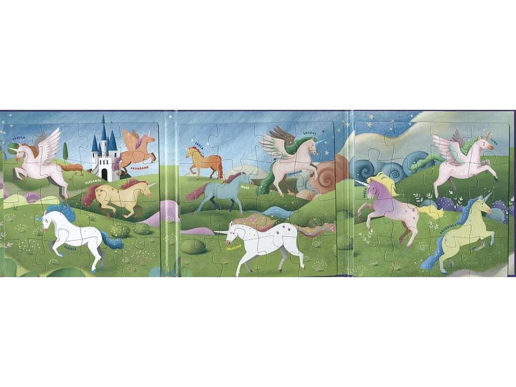 Livre de puzzles magnétiques Licornes avec 3 puzzles de 16 pièces