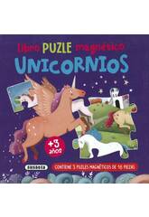 Libro Puzzle magnetico Unicorni con 3 puzzle da 16 pezzi