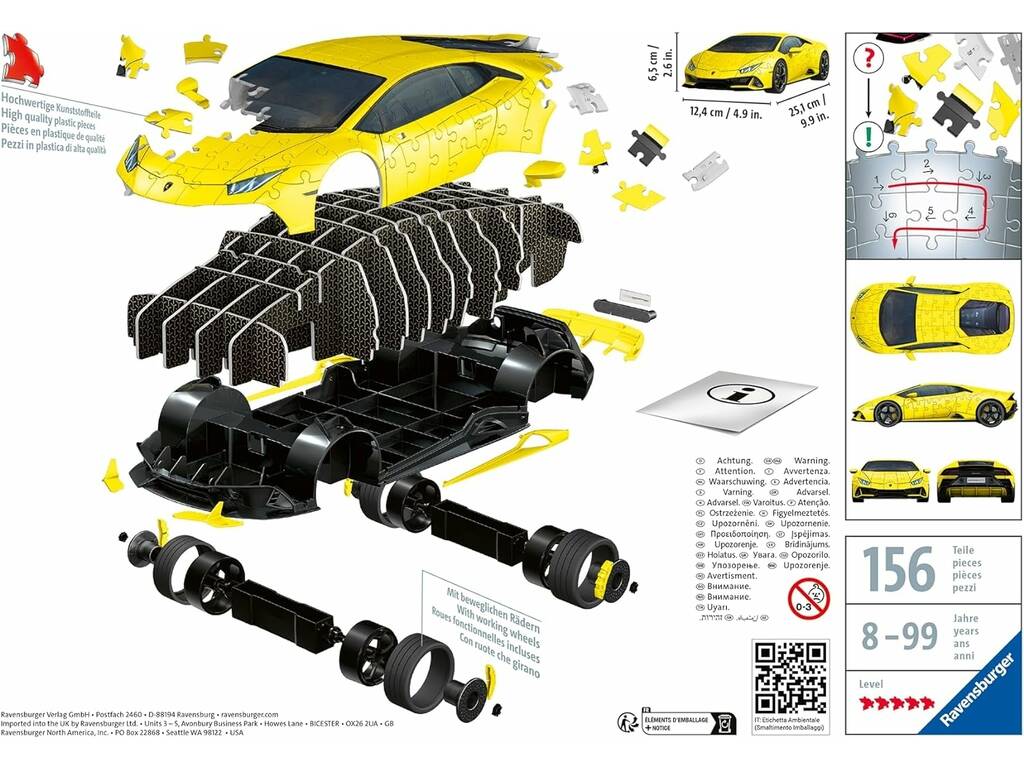 Puzzle 3D Lamborghini Huracán EVO Amarelo Ravensburger 11562