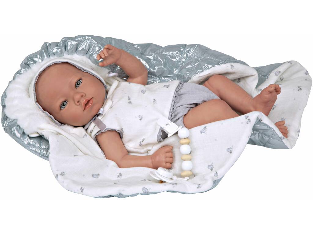 Puppe Reborn Baby 38 cm Borja Grau mit Decke Arias 98172