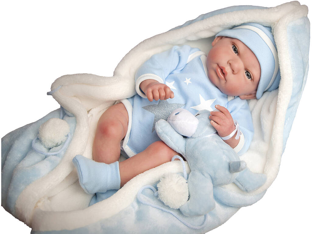 Bambola Bebè Reborn Carlos 40 cm. con coperta e peluche Arias 98036