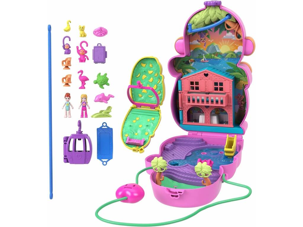 Polly Pocket Estojo Bolsa Mamãe Macaca e Bebê de Mattel HWP04