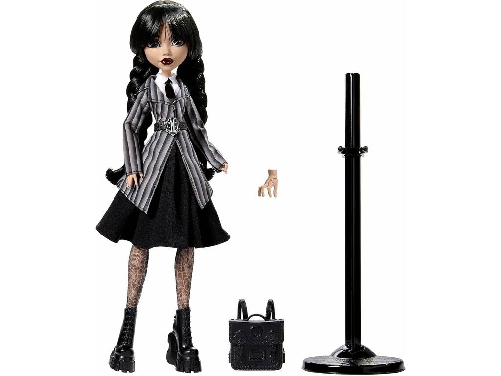 Monster High Wednesday Muñeca Miércoles Addams con Uniforme y Cosa