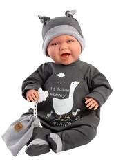 Puppe Baby Neugeborenes Mimo Lcheln Pyjama Grau von 42 cm. Llorens 74107