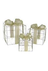 Set 3 Regalos Navideos Plata Decorativos Metal con Luz