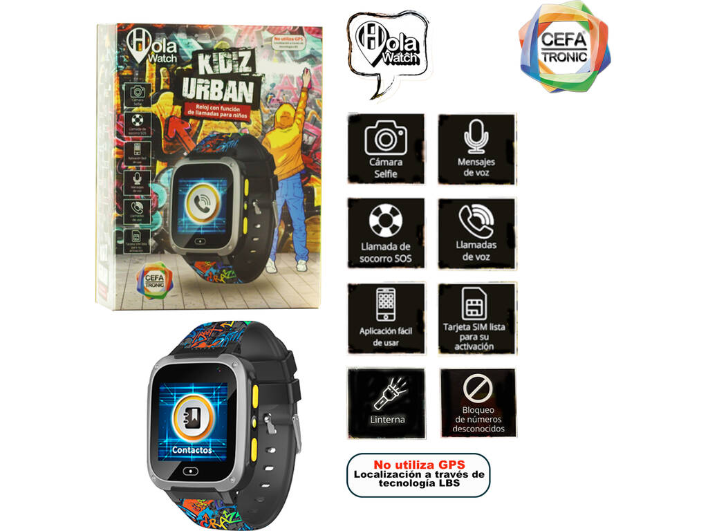 Reloj Inteligente HolaWatch Kidiz Urban Negro Cefa Toys 1130