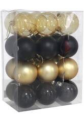 Set de 24 Bolas de Natal de 6 cm com Design Dourado e Preto