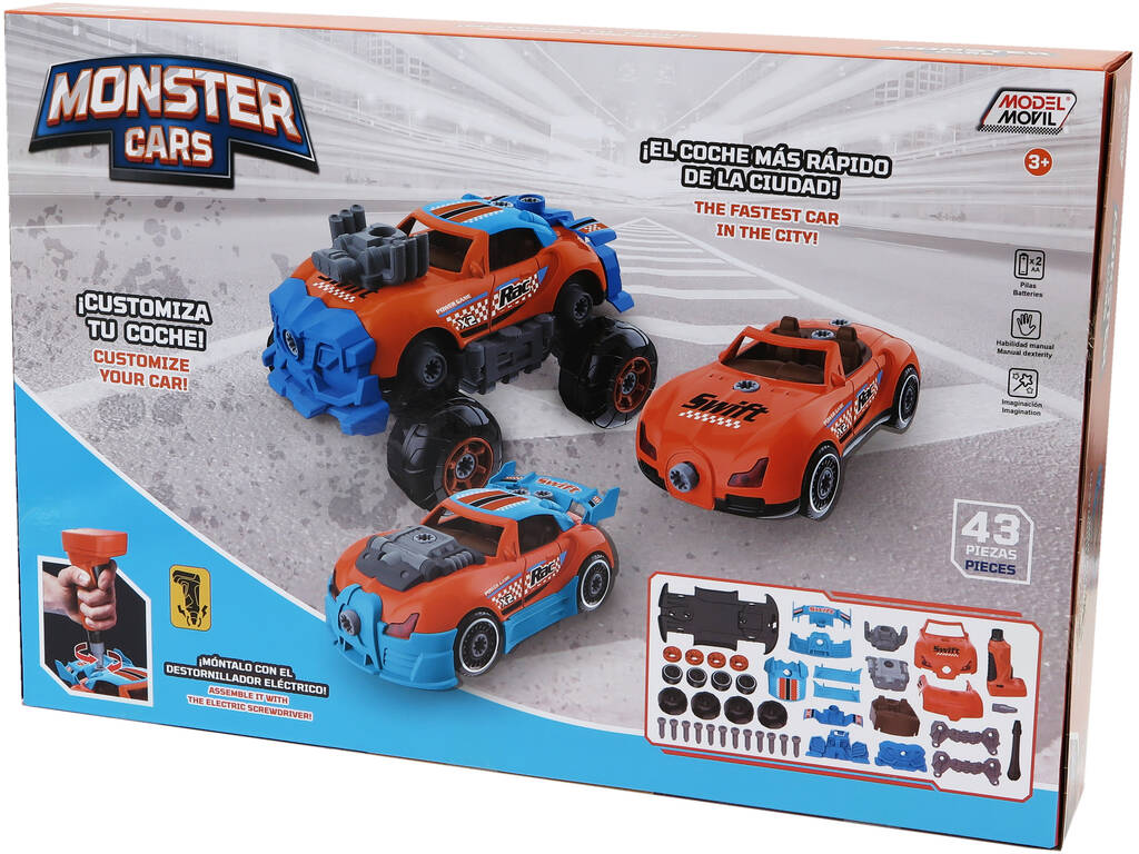 Monster Cars Conjunto 3 Carros em 1 com Berbequim