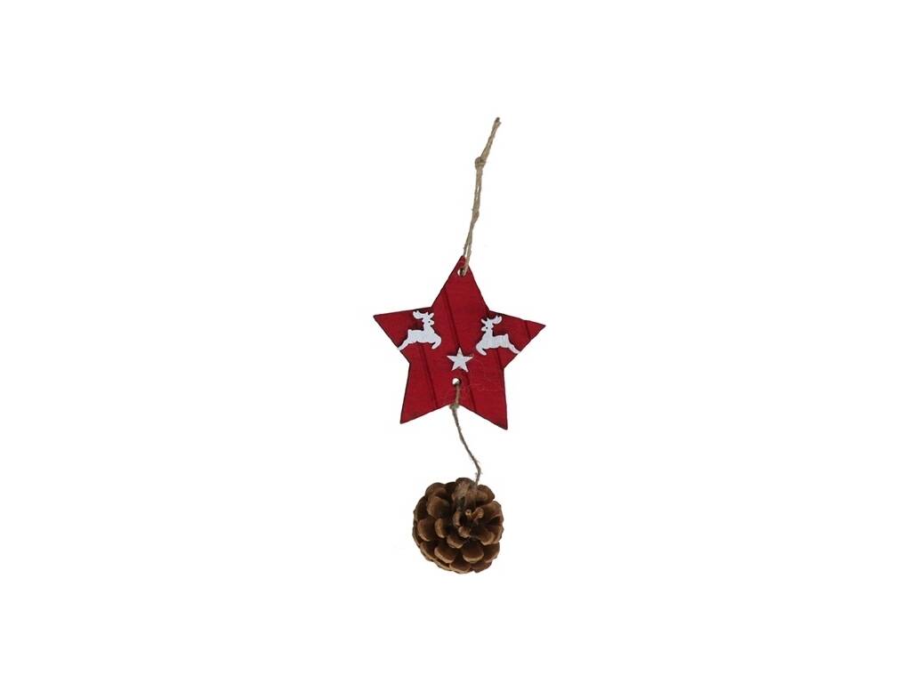 Estrela de Madeira com Pinha de Natal Pendurada de 20 cm