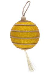 Boule de Nol jaune de 8 cm avec pendentif pompon