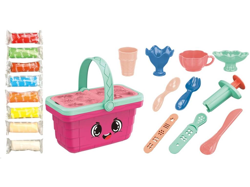 Set Masa de Moldear Canastilla Picnic Rosa con 19 Piezas