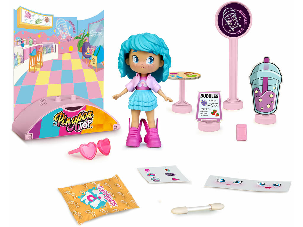 Pinypon Top Bubble Tea Foodie Girl Doll avec accessoires