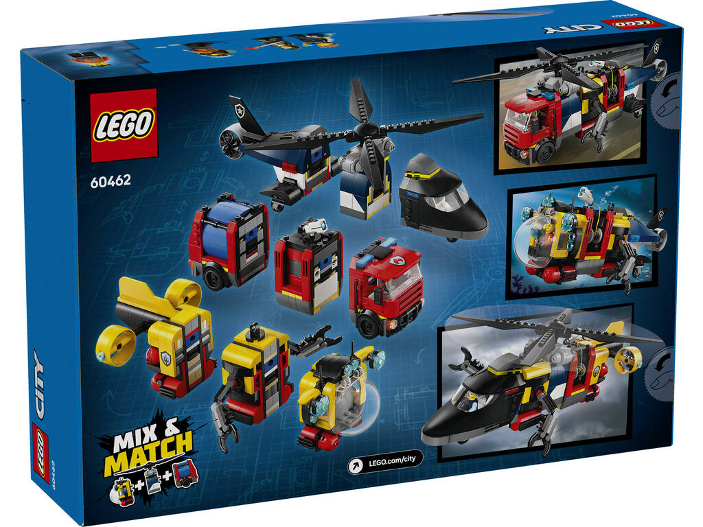 Lego City Remix: Helicóptero, Camión de Bomberos y Submarino