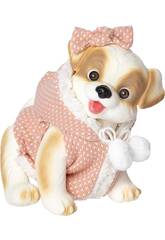 Poupe chien marron et beige 23 cm avec pelage rose