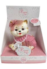 Boneco Gatinho Bege de 23 cm com Vestido Rosa