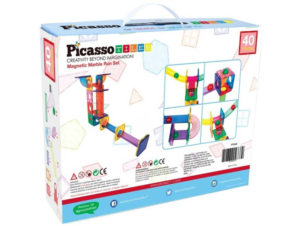 Picasso Tiles 40 Piece Magnetic Marble Tracks 