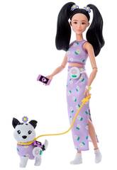Barbie Twinning Looks Muñeca Look Violeta con Perro