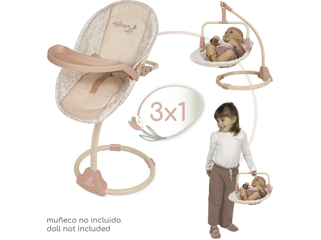 Chaise haute balançoire pour poupées Tulipe 3x1