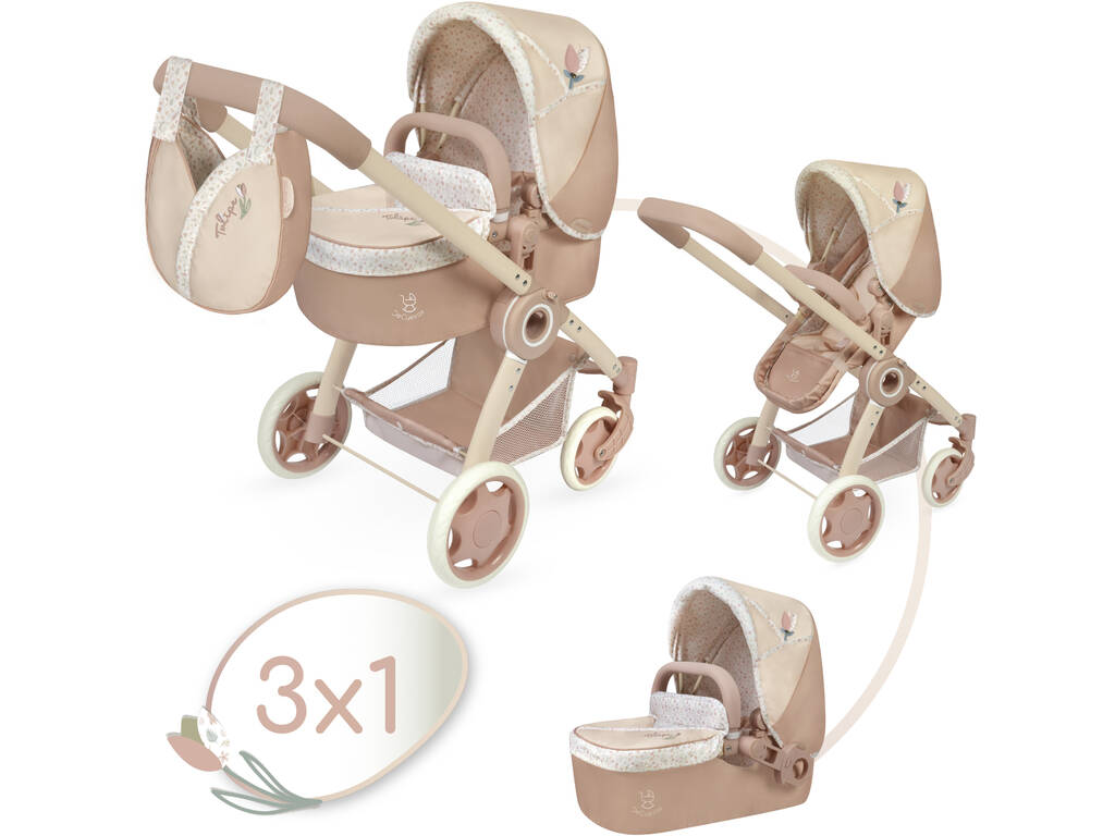 Coche De Muñeca Tulipe 3x1 Plegable Con Bolso