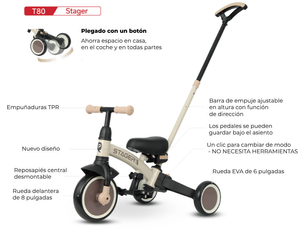 Triciclo y Bicicleta Stager 3 en 1 Beige