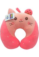 Oreiller de voyage pour le cou Chat Fraise Rose 27 x 27 cm