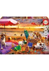 Puzzle 1000 chiens jouant sur la plage