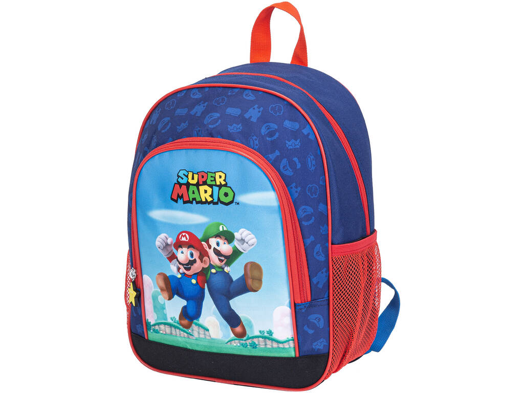 Super Mario Mochila Escolar com Bolsos de 37x27x17 cm