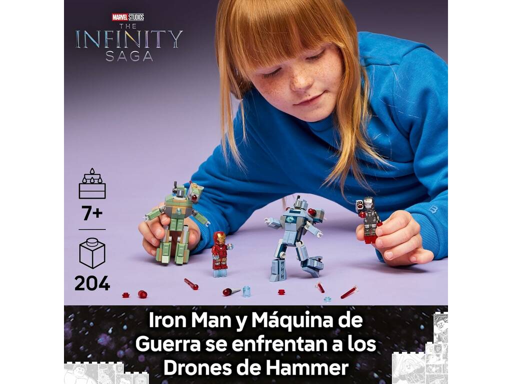Lego Marvel Iron Man et War Machine contre les drones de Hammer
