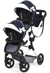Poussette double Twin Neo bleu marine avec sac