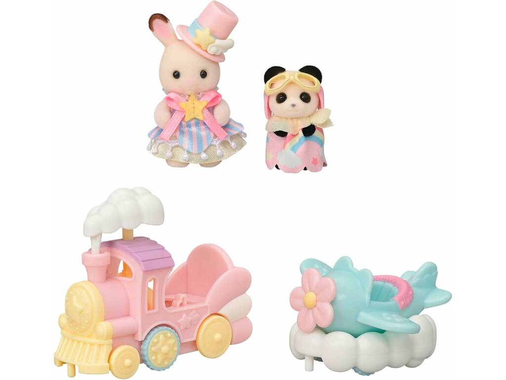 Sylvanian Families Figurine Crème avec train et Erin avec avion