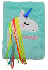 Carnet A5 en peluche licorne bleue avec 80 pages