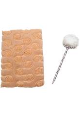 Pack Carnet Peluche A5 Fleurs Beige avec 80 Pages et Stylo Bleu avec Pompon de 22 cm