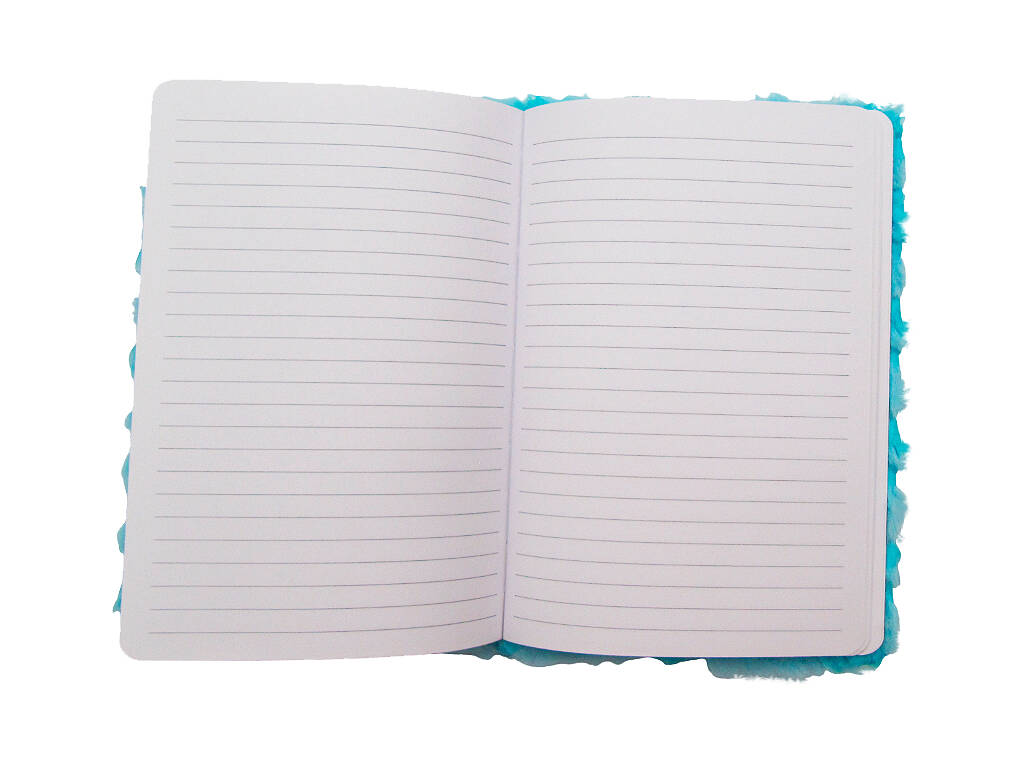 Pack Carnet Peluche A5 Fleurs Bleu avec 80 Pages et Stylo Bleu avec Pompon de 22 cm